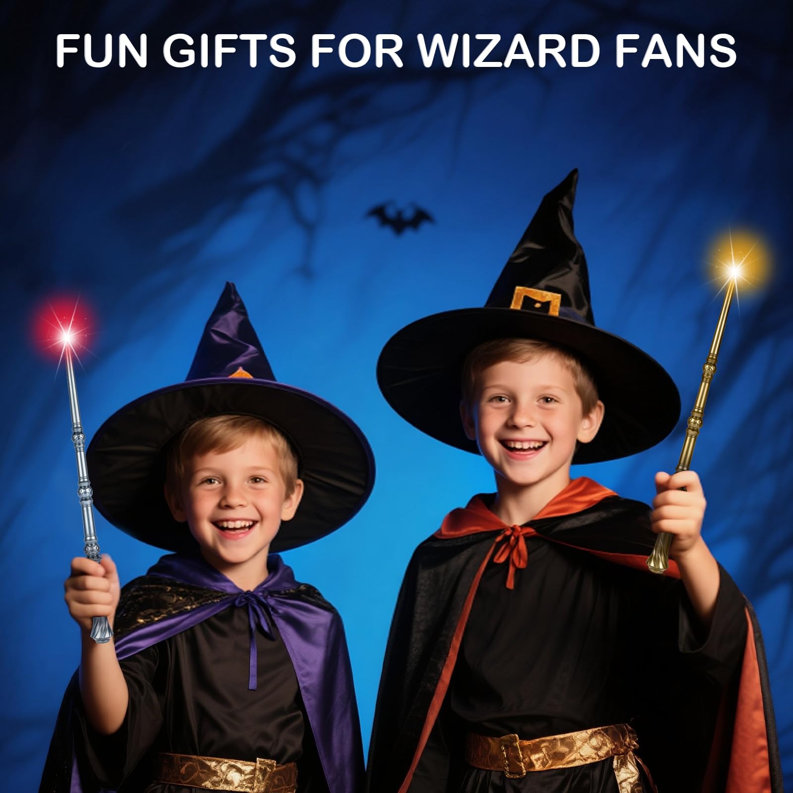 WinSence Light-Up Magic Wizard Wands 2-Pack – 15.2-Inch Illuminating Wands with Sounds & 4 Colors for Kids Cosplay
