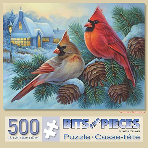 Winter Cardinals 500-Piece Jigsaw Puzzle by Oleg Gavrilov – Bits and Pieces – 18x24 Inches
