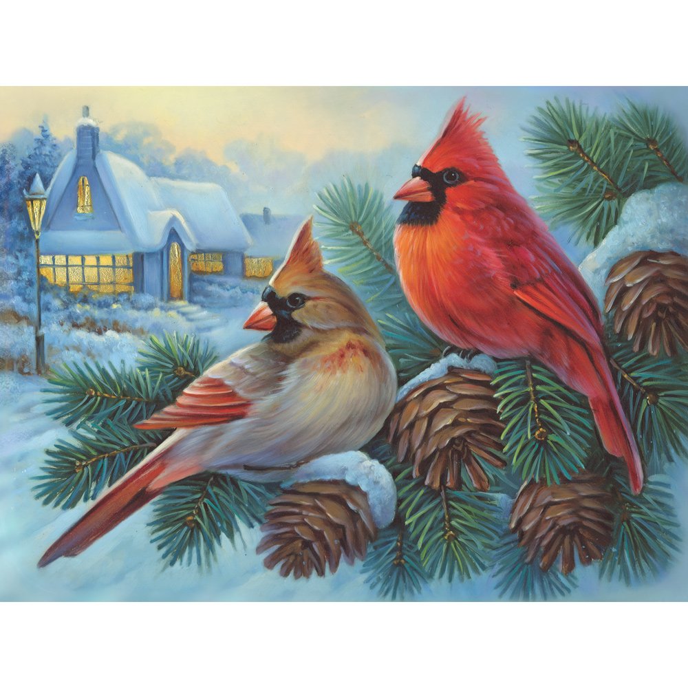 Winter Cardinals 500-Piece Jigsaw Puzzle by Oleg Gavrilov – Bits and Pieces – 18x24 Inches