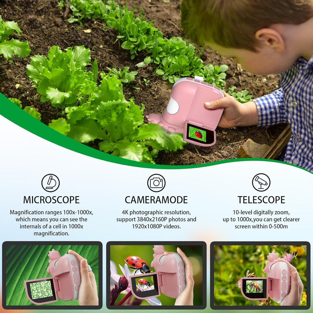 WINWEND Kids Digital Microscope 2-Inch 1000X Zoom, Handheld Camera, Pink – Educational Gift for Ages 3-12