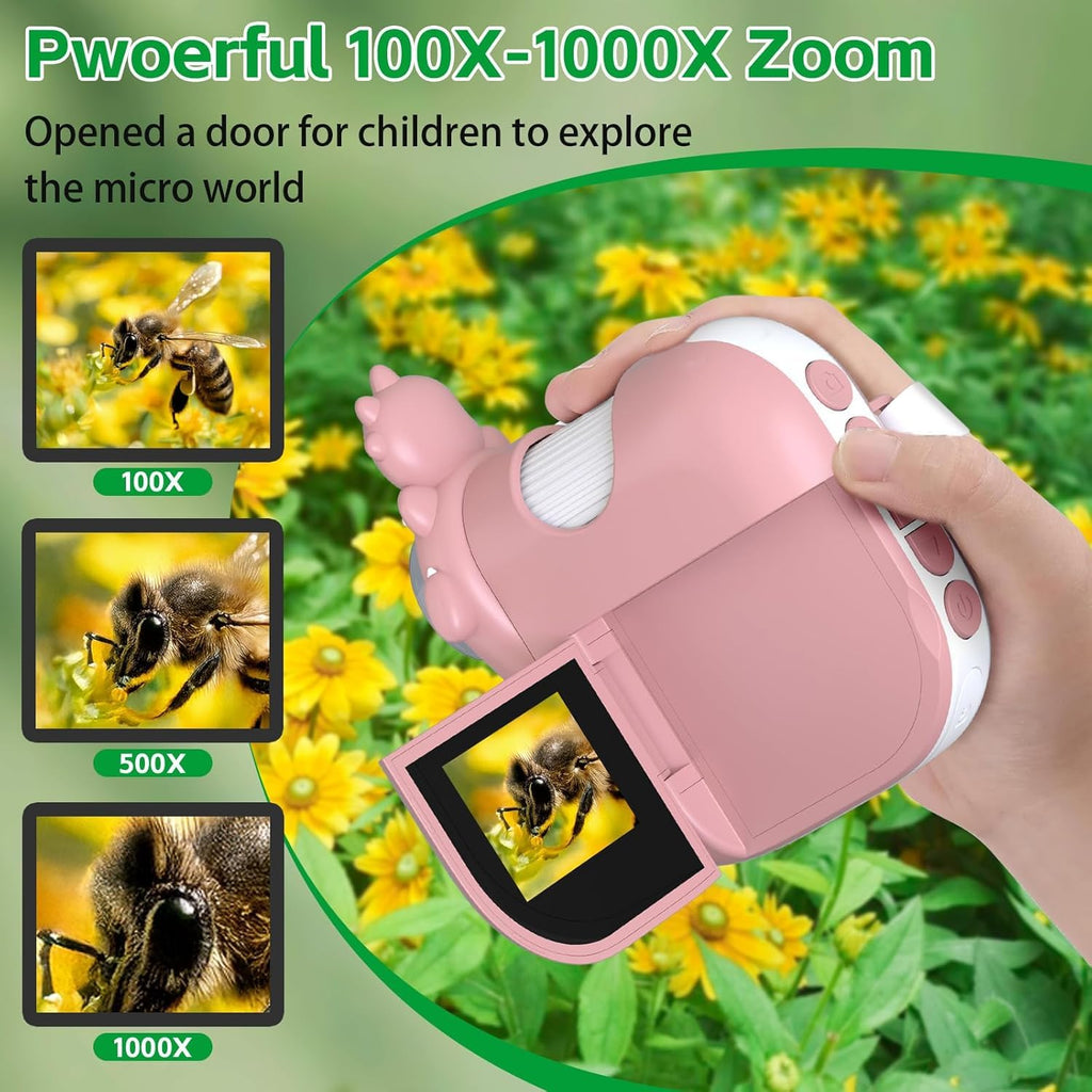 WINWEND Kids Digital Microscope 2-Inch 1000X Zoom, Handheld Camera, Pink – Educational Gift for Ages 3-12