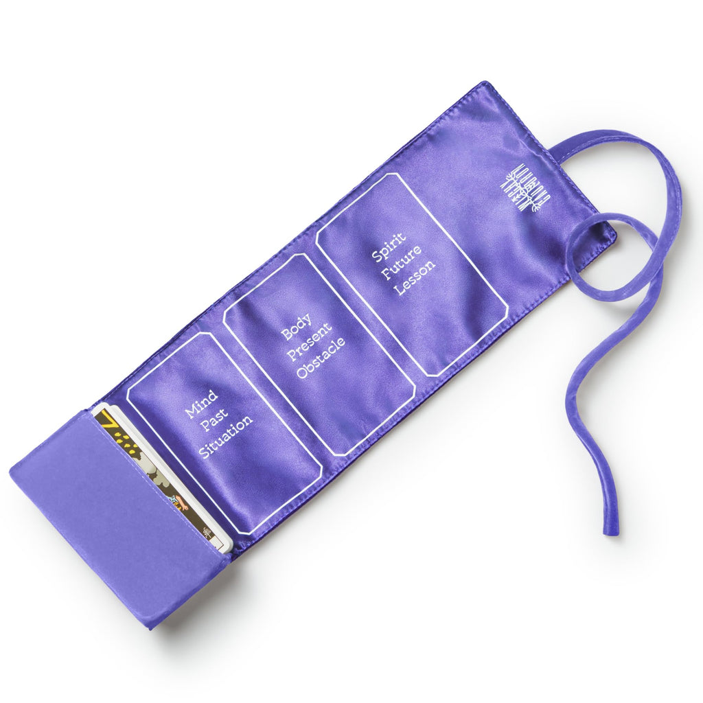 Witchy Cauldron Lavender Velvet Tarot Wrap – 2-in-1 Reading Cloth and Storage Pouch with 3 Spread Guides