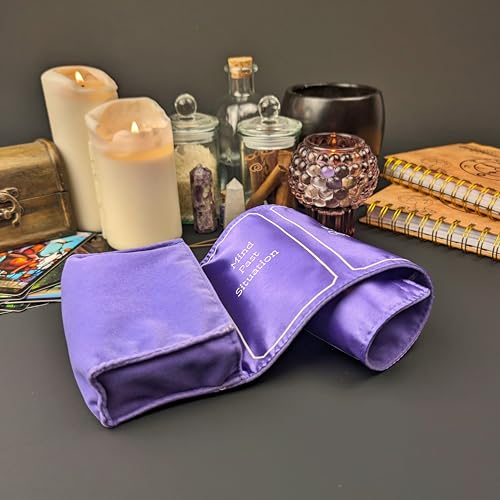 Witchy Cauldron Lavender Velvet Tarot Wrap – 2-in-1 Reading Cloth and Storage Pouch with 3 Spread Guides