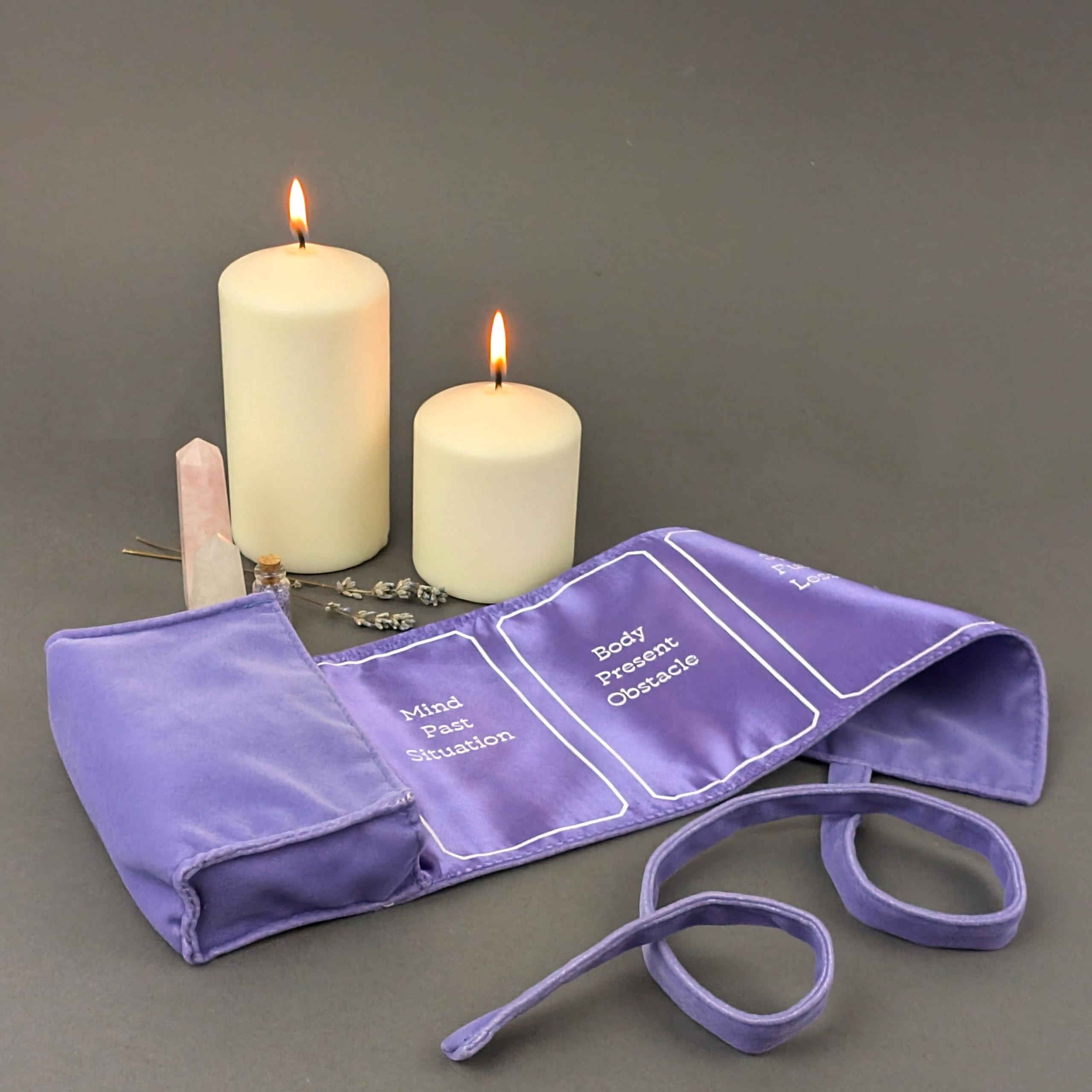 Witchy Cauldron Lavender Velvet Tarot Wrap – 2-in-1 Reading Cloth and Storage Pouch with 3 Spread Guides
