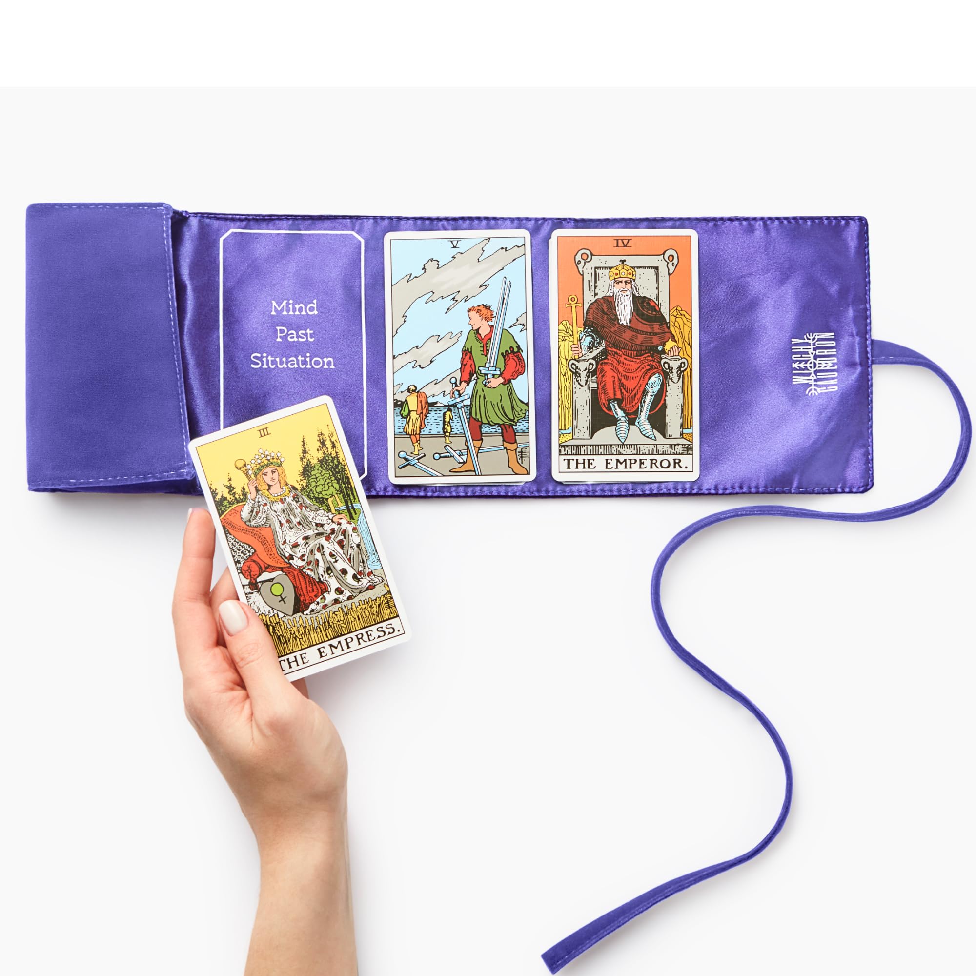 Witchy Cauldron Lavender Velvet Tarot Wrap – 2-in-1 Reading Cloth and Storage Pouch with 3 Spread Guides