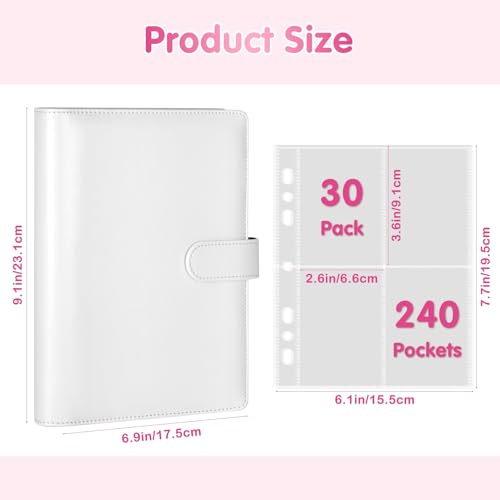 WITHYU A5 Kpop Photocard Binder - 240 Slot PU Leather Album with 30 Refill Pages, White