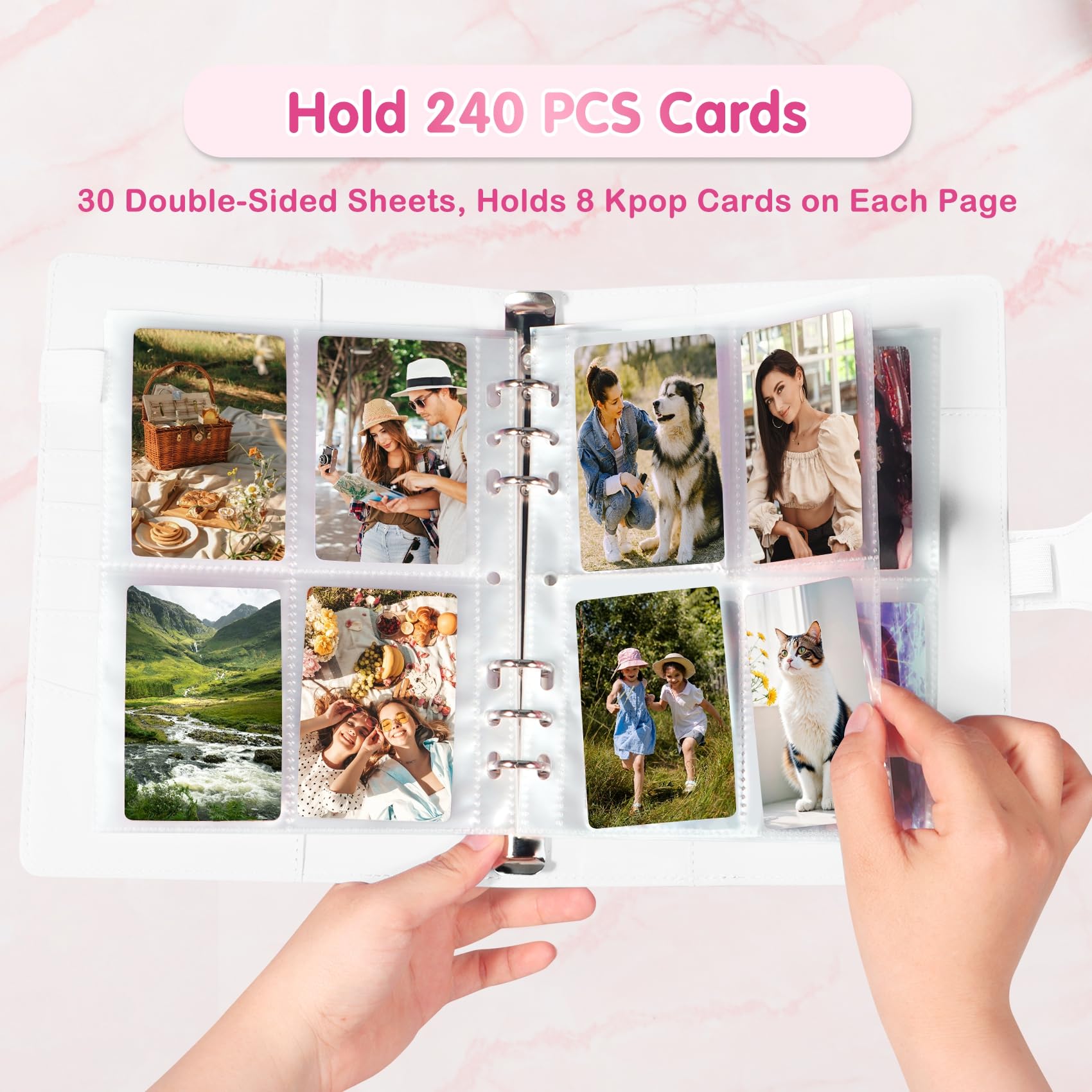 WITHYU A5 Kpop Photocard Binder - 240 Slot PU Leather Album with 30 Refill Pages, White