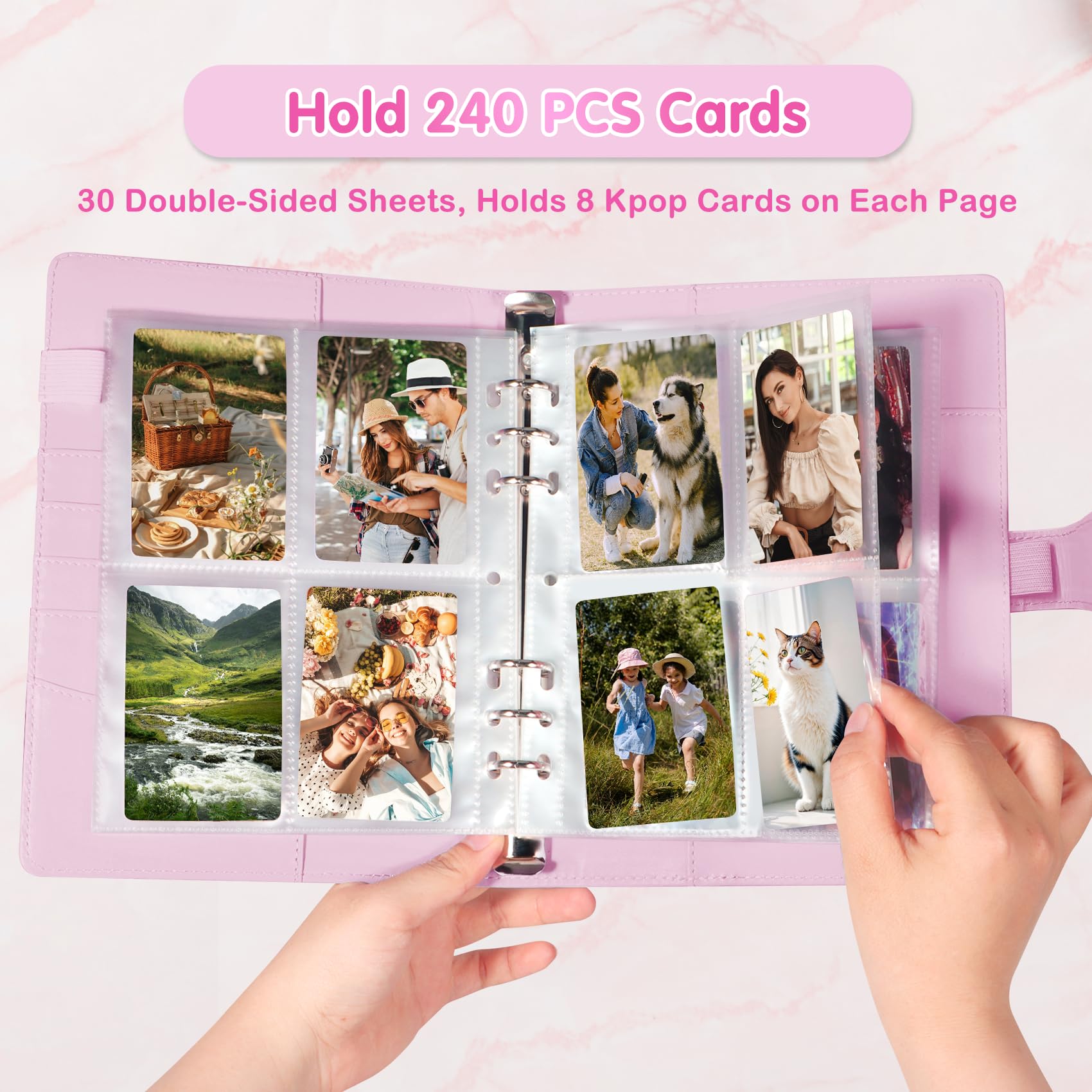 WITHYU A5 Kpop Photocard Binder - Pink, 240-Card Capacity, 4-Pocket Pages, Magnetic Closure
