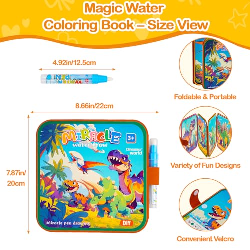 WixbFyn Reusable Dinosaur Water Coloring Book – Mess-Free Water Painting for Toddlers Age 3+