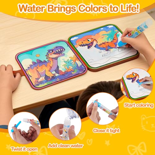 WixbFyn Reusable Dinosaur Water Coloring Book – Mess-Free Water Painting for Toddlers Age 3+