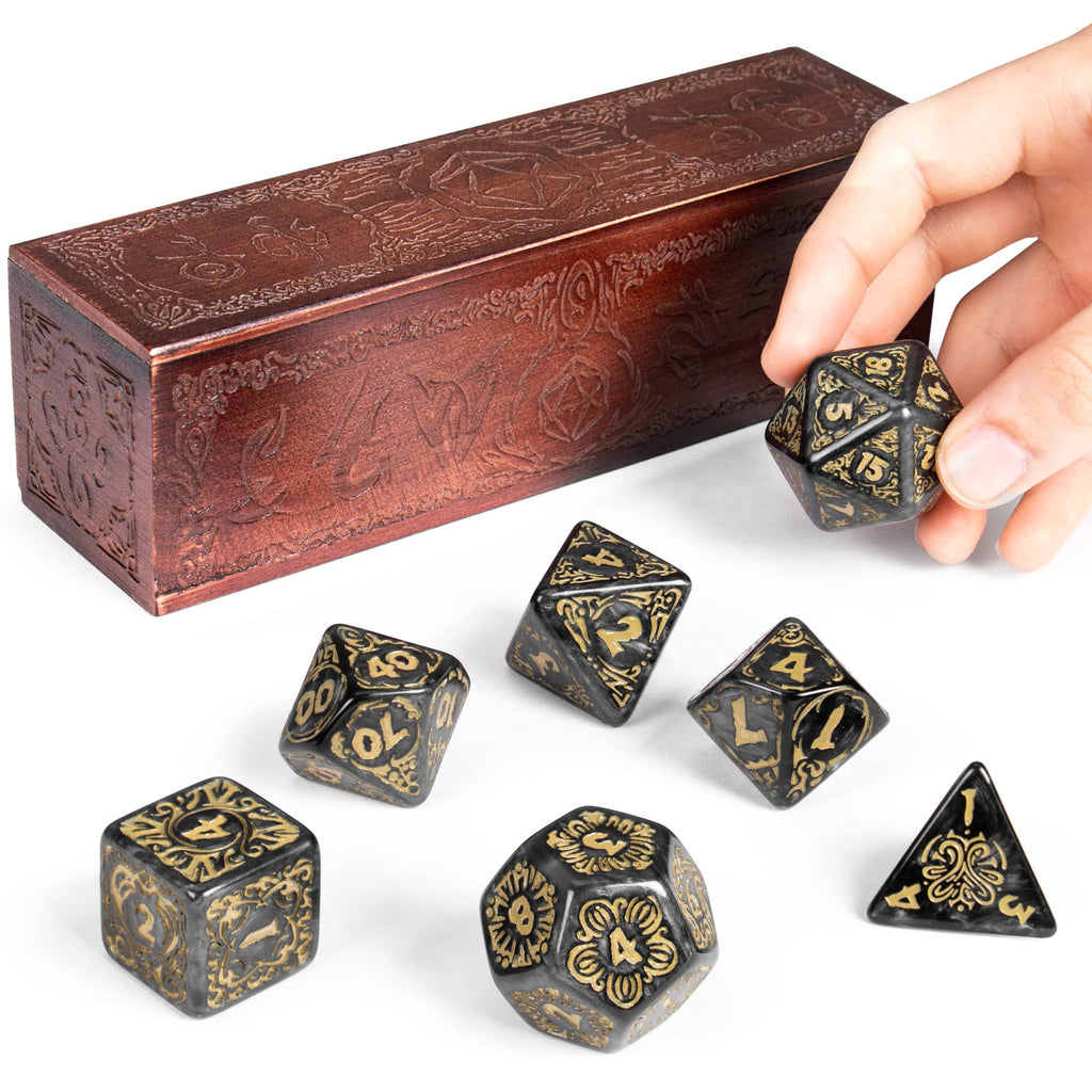 Wiz Dice Titan Dice – 25 mm Jumbo Polyhedral Set with Wooden Box for D&D and RPGs