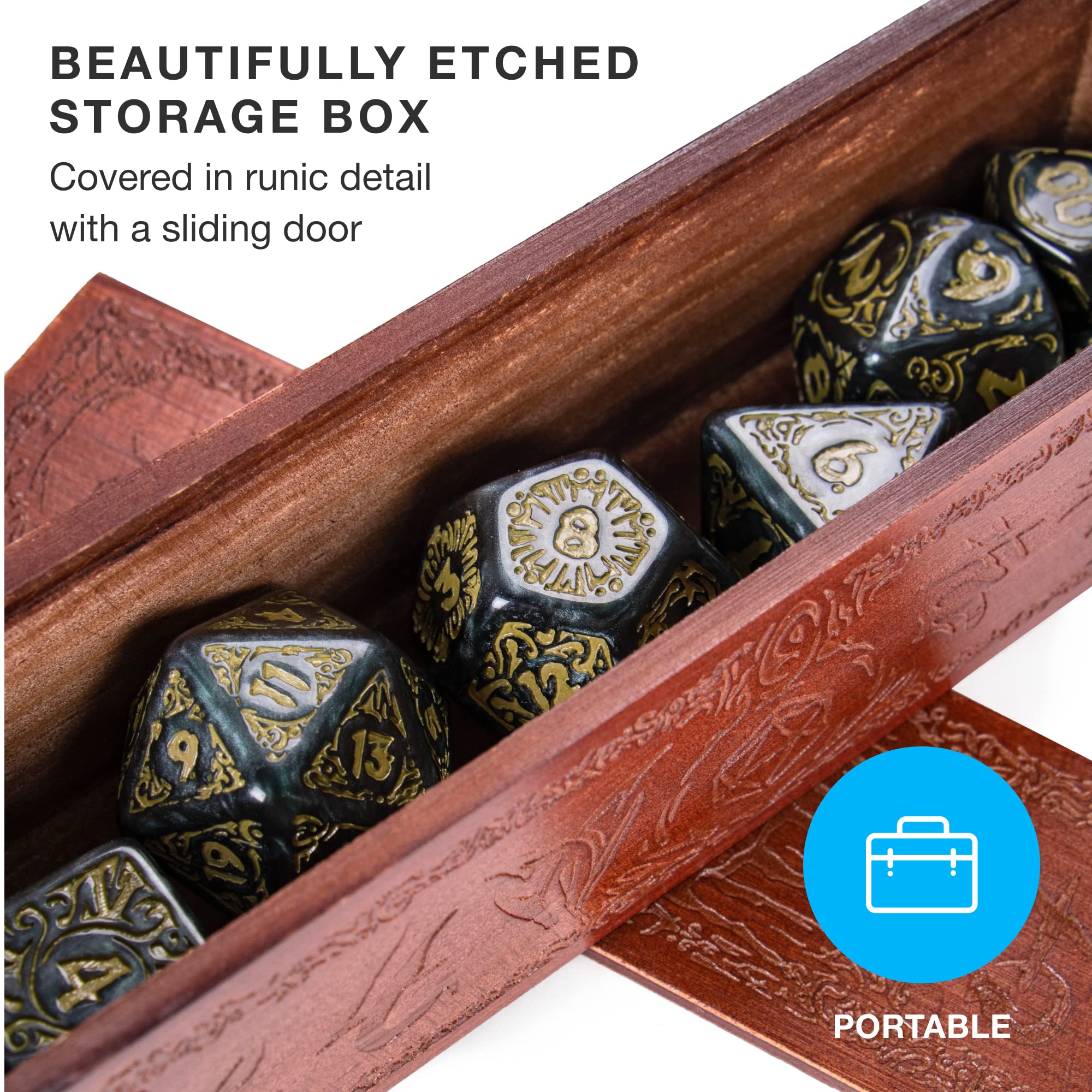 Wiz Dice Titan Dice – 25 mm Jumbo Polyhedral Set with Wooden Box for D&D and RPGs