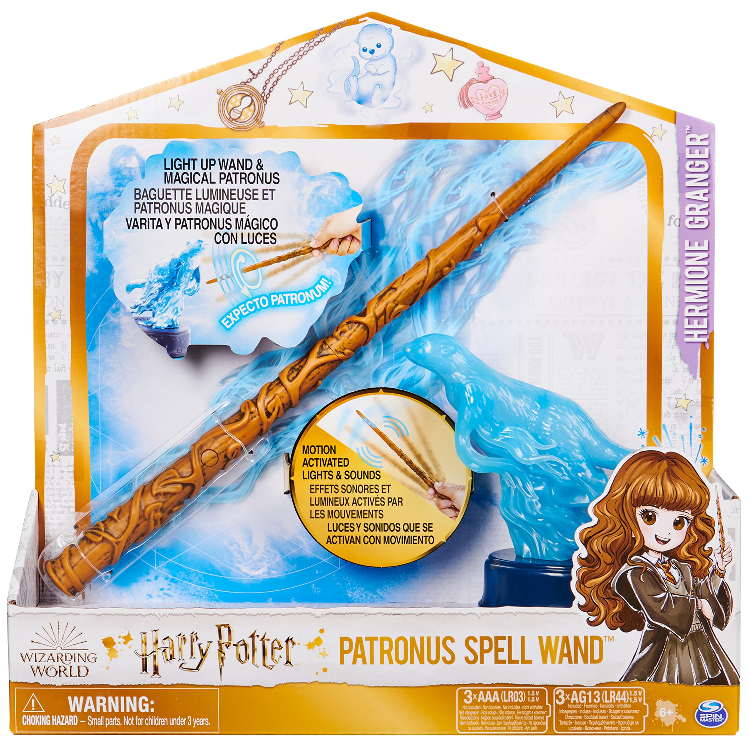 Wizarding World Harry Potter Hermione Granger Patronus Spell Wand with Otter Figure, Lights and Sounds, Kids Toys Ages 6+