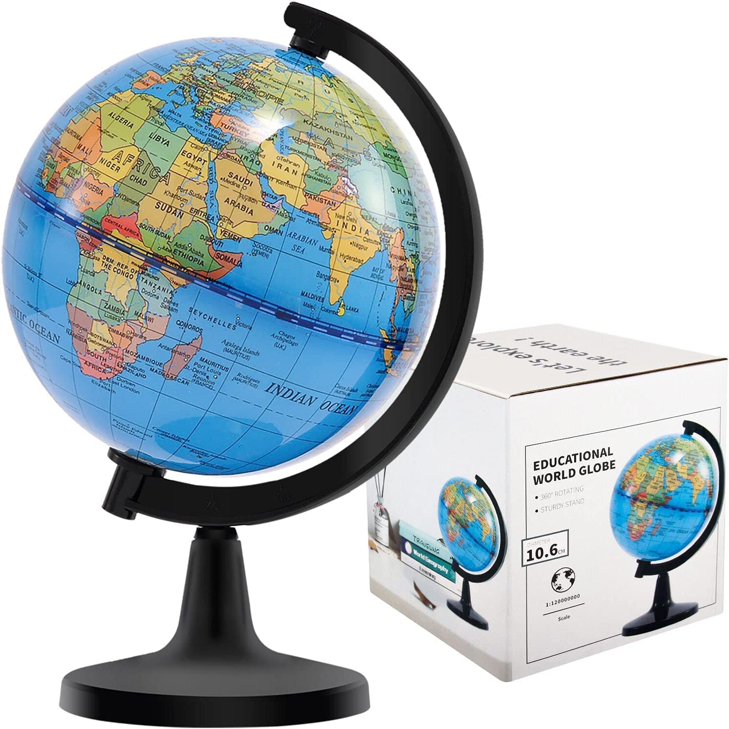 Wizdar 4 Inch Mini World Globe – Educational Rotating Globe for Kids, Classroom, Desk Decor