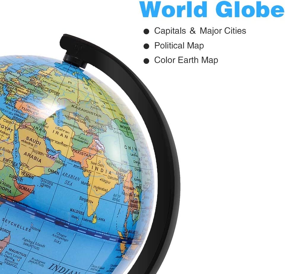 Wizdar 4 Inch Mini World Globe – Educational Rotating Globe for Kids, Classroom, Desk Decor
