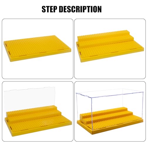 WMM Acrylic Minifigure Display Case – Dustproof, 3 Movable Steps, Holds 35 Figures, Yellow