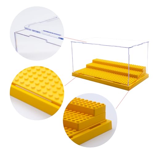 WMM Acrylic Minifigure Display Case – Dustproof, 3 Movable Steps, Holds 35 Figures, Yellow