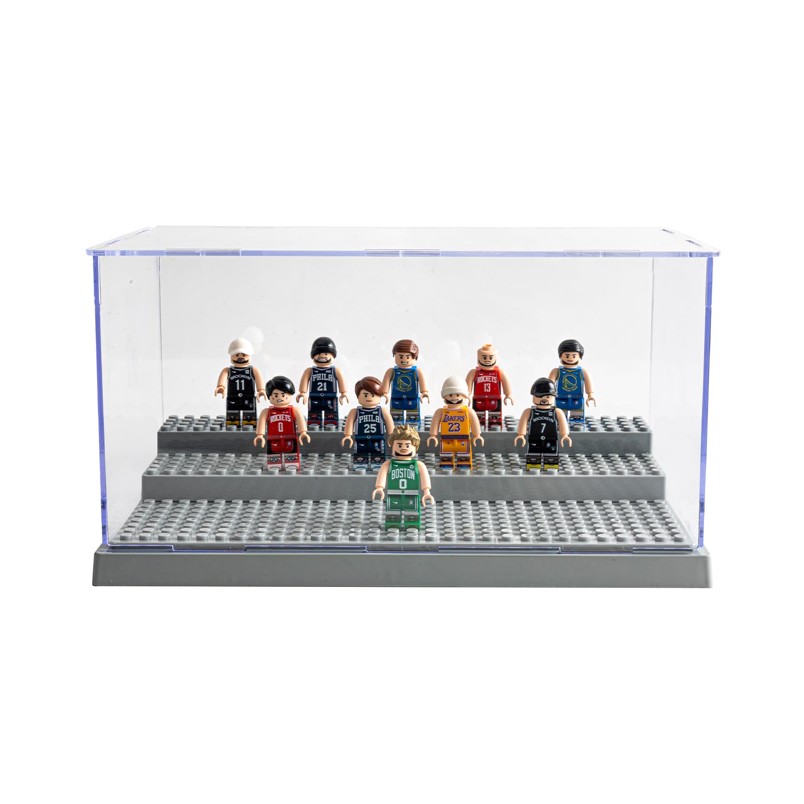 WMM Acrylic Minifigure Display Case with 3 Adjustable Steps – Holds Up to 35 Figures, Dustproof, Grey