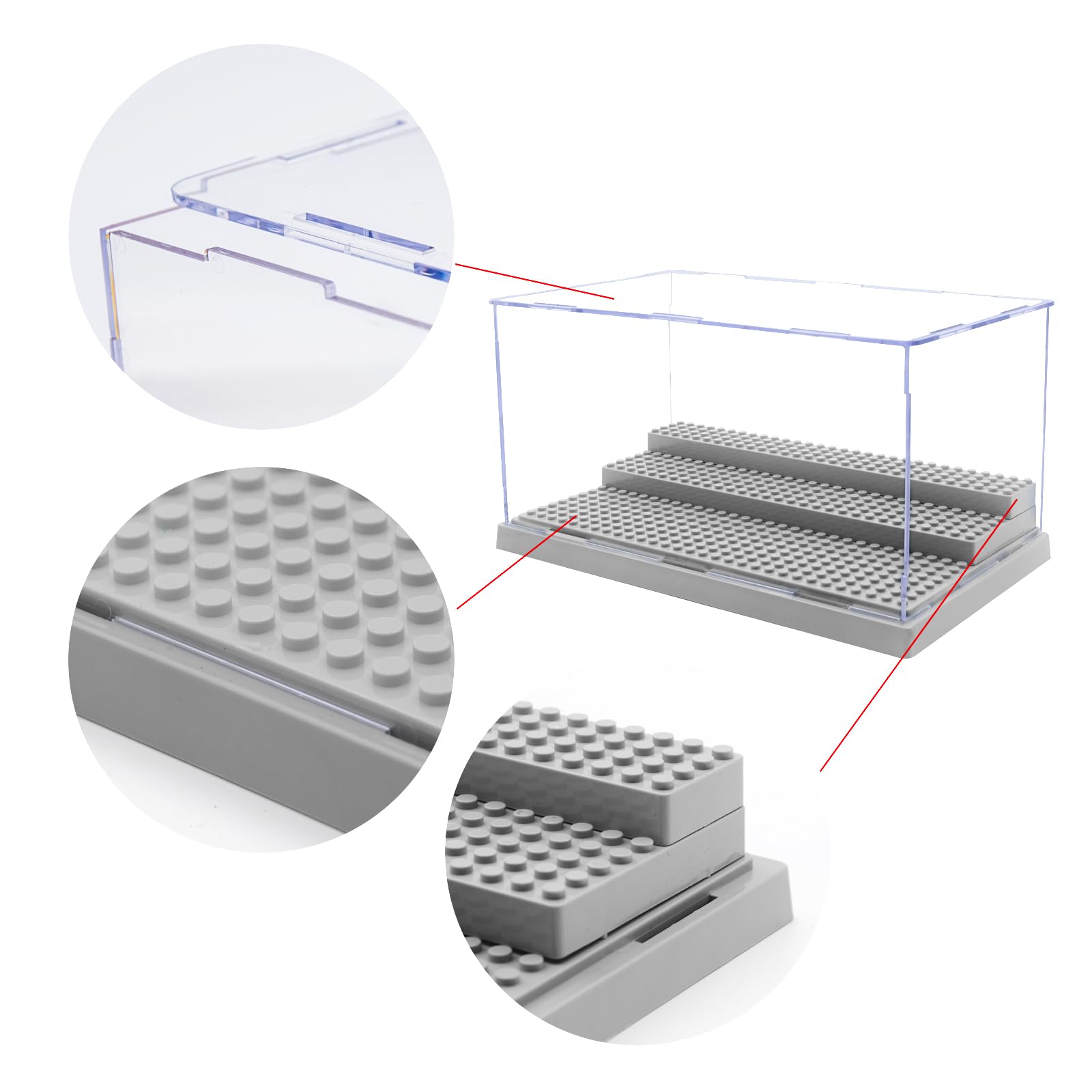 WMM Acrylic Minifigure Display Case with 3 Adjustable Steps – Holds Up to 35 Figures, Dustproof, Grey