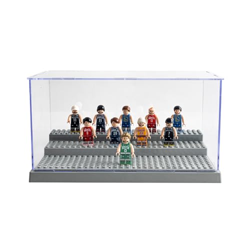WMM Acrylic Minifigure Display Case with 3 Adjustable Steps – Holds Up to 35 Figures, Dustproof, Grey