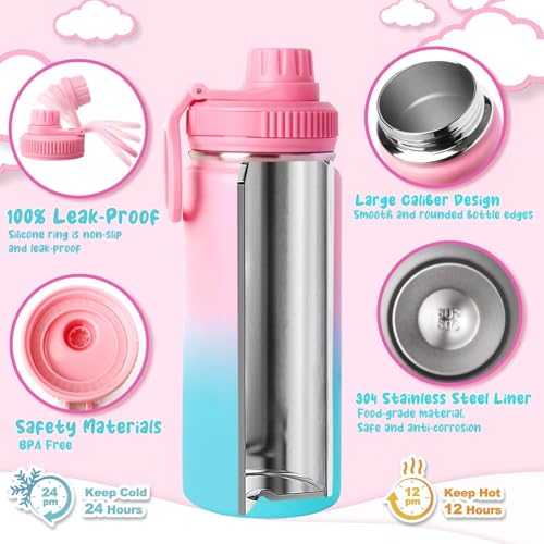 Wninbu DIY Mermaid Water Bottle Kit for Girls - 16 oz Stainless Steel with Gem Art Stickers and Fidget Keychain