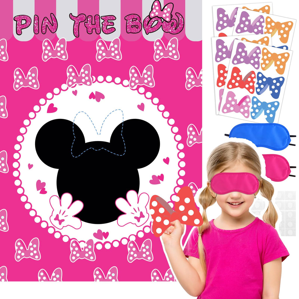 Woansju Pin the Bow on the Mouse Party Game – 24 Stickers, Giant Poster, Blindfolds