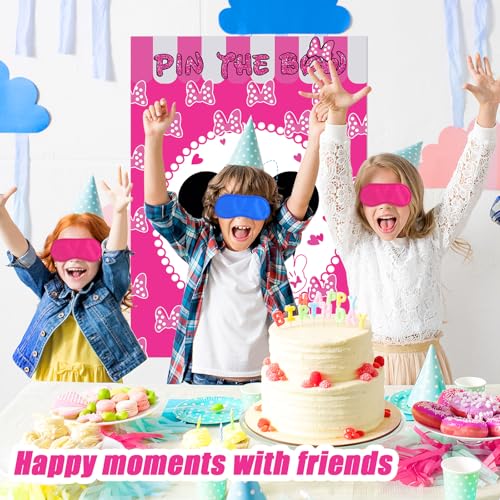 Woansju Pin the Bow on the Mouse Party Game – 24 Stickers, Giant Poster, Blindfolds