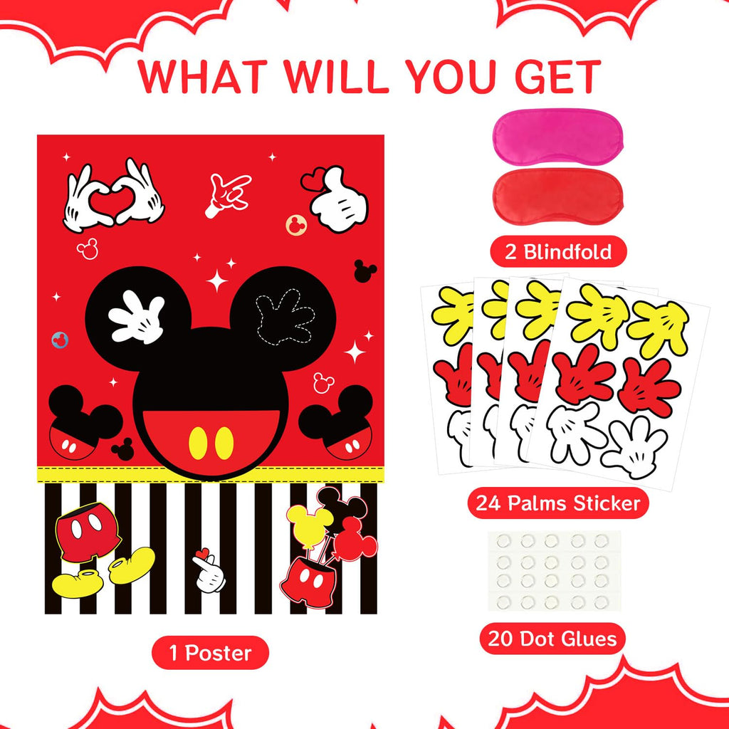 Woansju Red Mouse Birthday Party Game - Pin the Palm on the Mouse with 24 Stickers