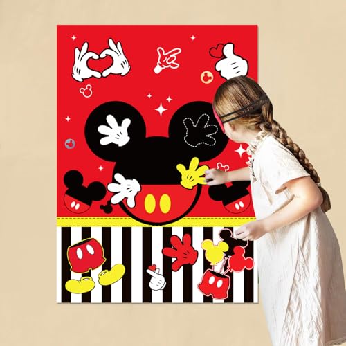 Woansju Red Mouse Birthday Party Game - Pin the Palm on the Mouse with 24 Stickers