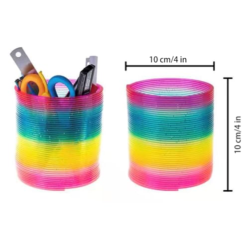 WOBOX Giant Rainbow Coil Spring Toy - Classic Plastic Magic Spring for Party Favors, Stress Relief, and Desk Organizer (4x4 Inches)