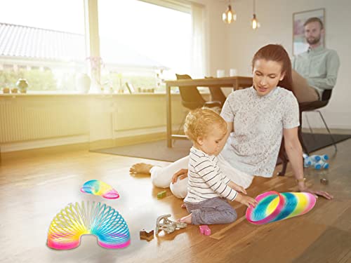 WOBOX Giant Rainbow Coil Spring Toy - Classic Plastic Magic Spring for Party Favors, Stress Relief, and Desk Organizer (4x4 Inches)