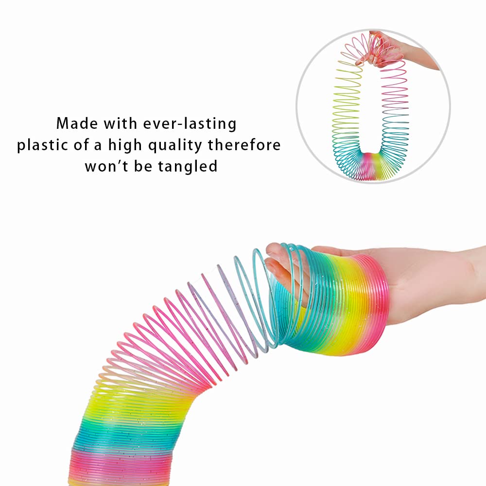 WOBOX Giant Rainbow Coil Spring Toy - Classic Plastic Magic Spring for Party Favors, Stress Relief, and Desk Organizer (4x4 Inches)