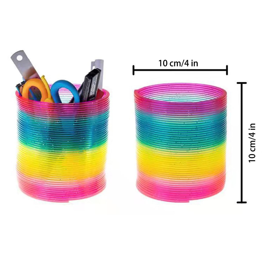 WOBOX Giant Rainbow Coil Spring Toy - Classic Plastic Magic Spring for Party Favors, Stress Relief, and Desk Organizer (4x4 Inches)