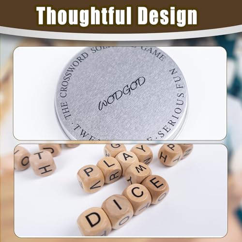 WodGod Crossword Dice Game - 12 Wooden Letter Tiles with Carrying Case for Travel, Camping, and Family Fun