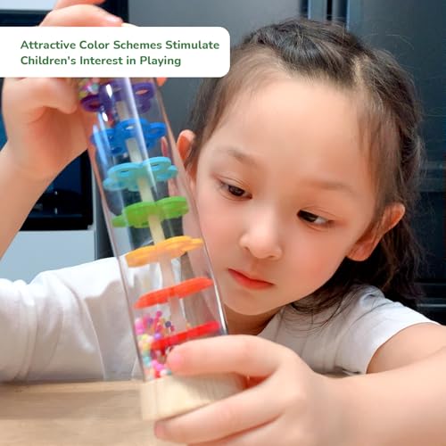 WODI Wooden Baby Rattle Rainstick – Montessori Sensory Rainmaker Toy for Infants 0-12 Months