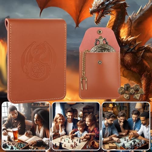 Wolf Pocket Watch Dice Set: 7 Polyhedral Metal Dice in Zinc Alloy Case with Leather Bag - D&D Starter Kit