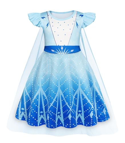 WonderBabe Princess Dress with Cape for Toddler Girls – Christmas Birthday Costume with Ruffle Sleeves