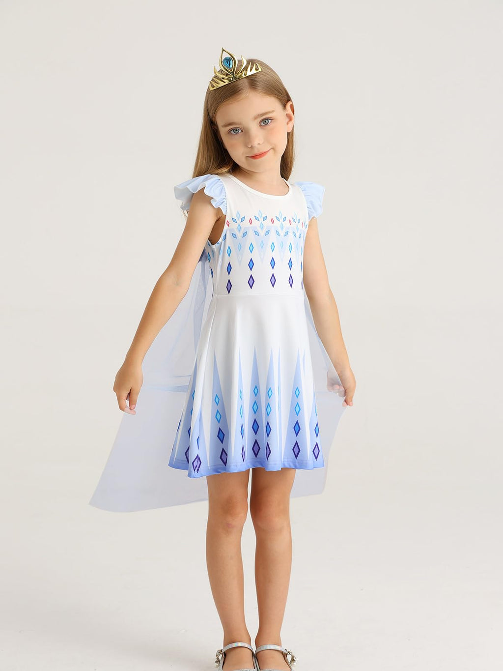WonderBabe Princess Dress with Cape – Girls Christmas Birthday Party Costume, Toddler Ruffle Sleeve Fancy Outfit