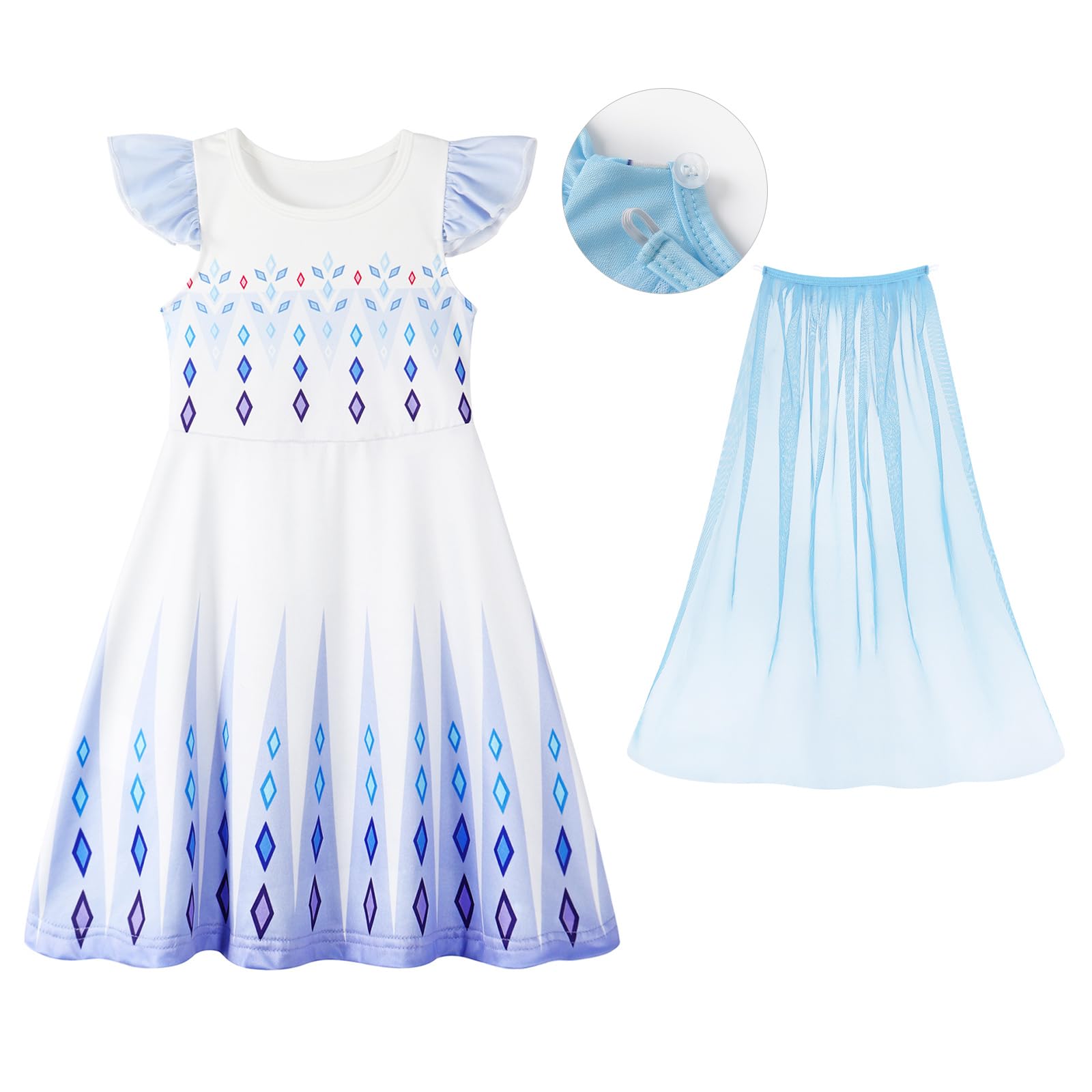 WonderBabe Princess Dress with Cape – Girls Christmas Birthday Party Costume, Toddler Ruffle Sleeve Fancy Outfit