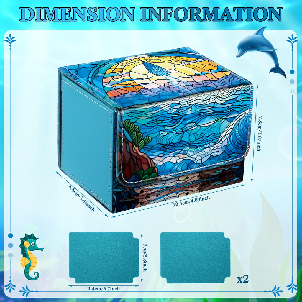 Wonderjune Blue Leather Card Box for MTG & TCG Cards – Holds 120+ Sleeved Cards with Strong Magnet & 2 Dividers