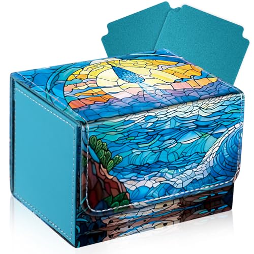 Wonderjune Blue Leather Card Box for MTG & TCG Cards – Holds 120+ Sleeved Cards with Strong Magnet & 2 Dividers