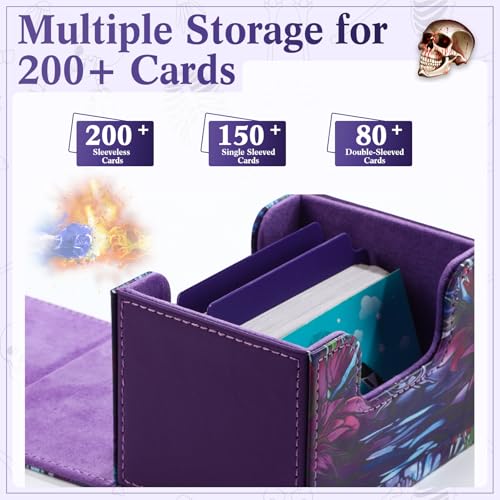 Wonderjune Purple Leather Card Deck Case with Strong Magnet – Holds 120+ Cards, Includes 2 Dividers