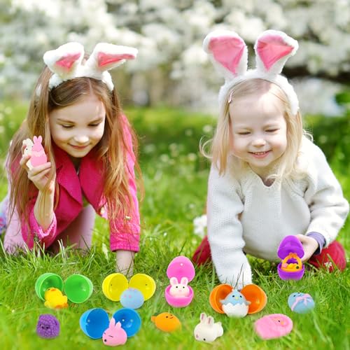 Wondrus 24-Piece Mochi Squishy Fidget Toy Set with Plastic Eggs – Non-Candy Easter Basket Stuffers