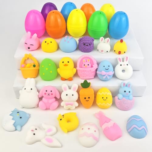 Wondrus 24-Piece Mochi Squishy Fidget Toy Set with Plastic Eggs – Non-Candy Easter Basket Stuffers
