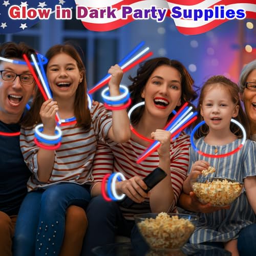 Wondrus 90-Pack Red White Blue Glow Sticks for 4th of July – Bracelets, Necklaces, Party Favors