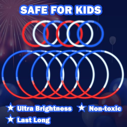 Wondrus 90-Pack Red White Blue Glow Sticks for 4th of July – Bracelets, Necklaces, Party Favors