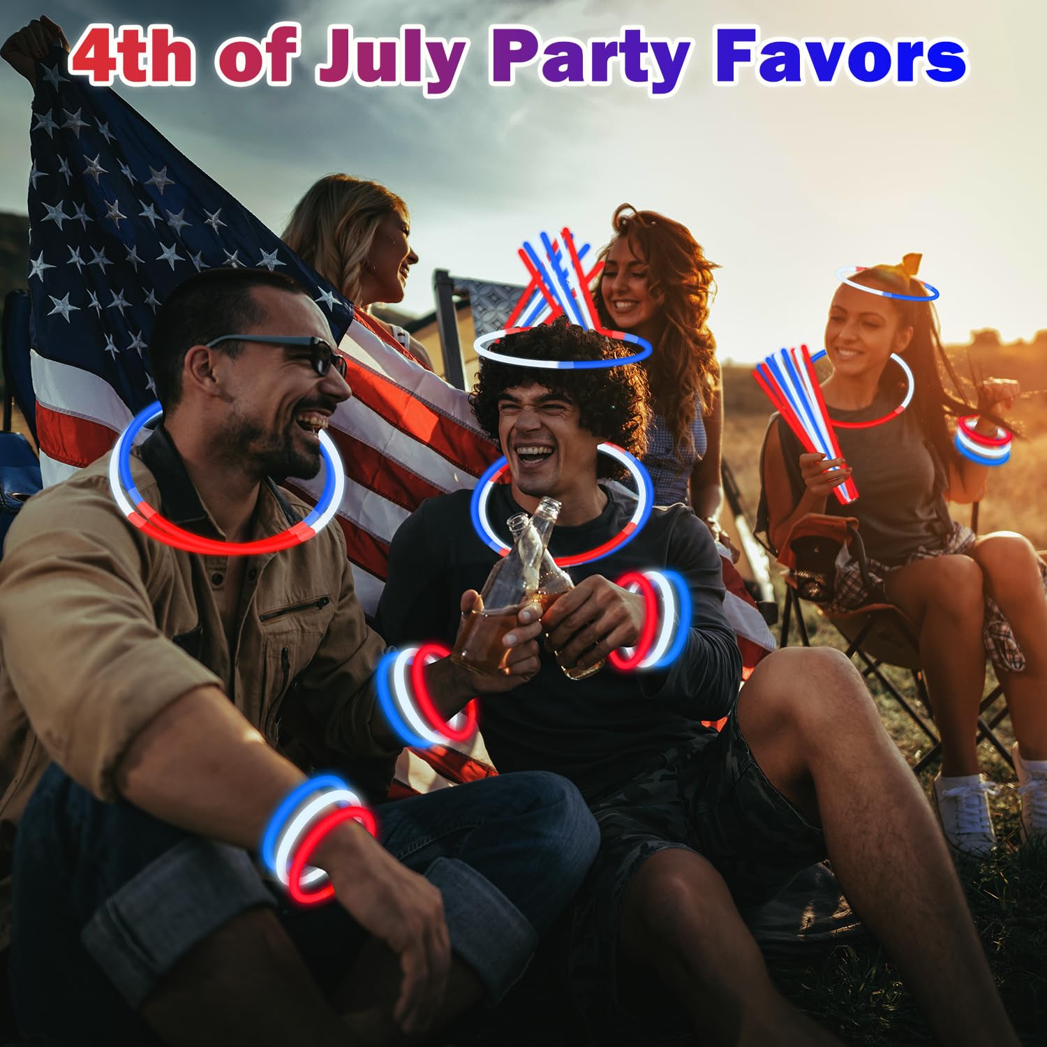 Wondrus 90-Pack Red White Blue Glow Sticks for 4th of July – Bracelets, Necklaces, Party Favors