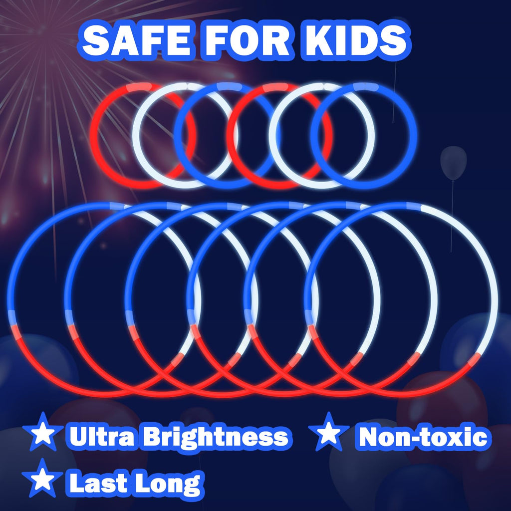 Wondrus 90-Pack Red White Blue Glow Sticks for 4th of July – Bracelets, Necklaces, Party Favors