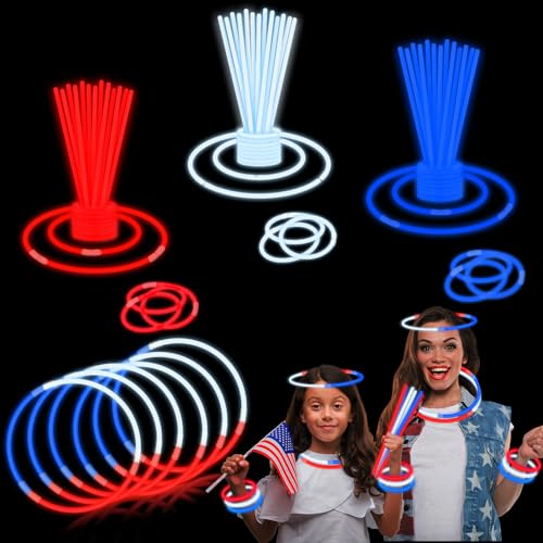 Wondrus 90-Pack Red White Blue Glow Sticks for 4th of July – Bracelets, Necklaces, Party Favors