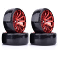 WONFAST RC Drift Car Wheel and Tire Set - 63mm Hard Plastic Tires for 1/10 On-Road Drifting (Red, 4-Pack)